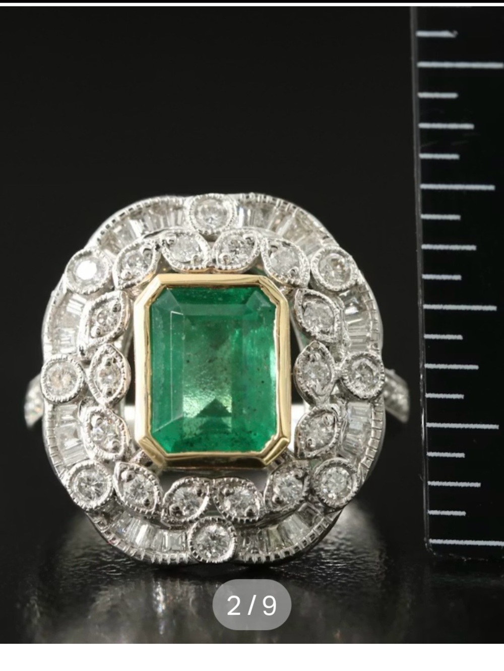 Oscar Friedman Emerald and Diamond Halo Ring - emerald, Diamond, gold